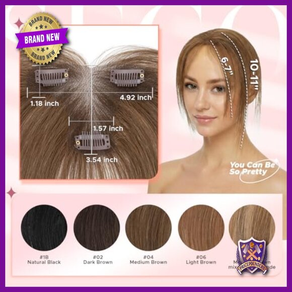 Human Hair Topper with Curtain Bangs 11 Inch T-Part Lace Base Daily Wear